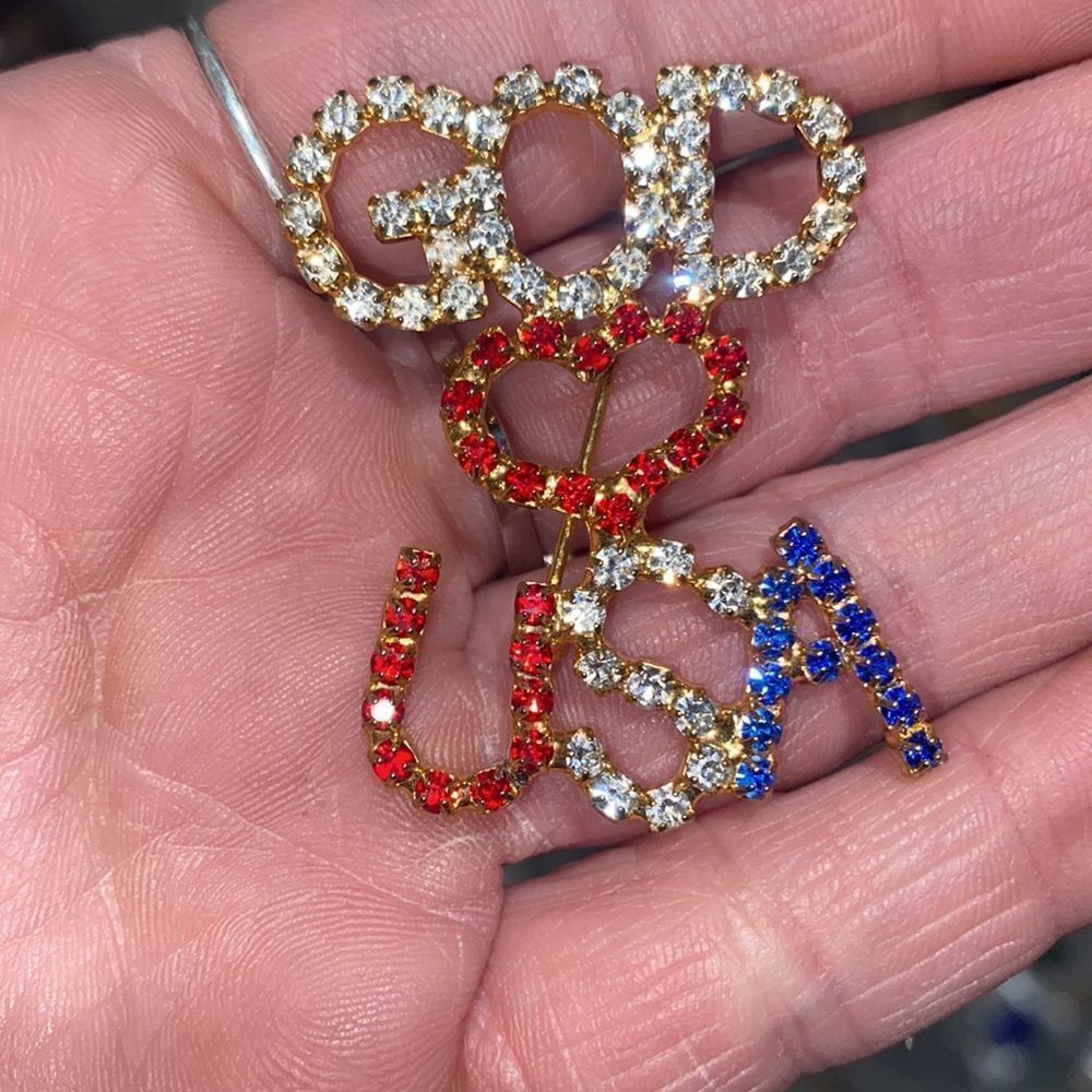 GOD❤️USA Red White & Blue Rhinestone Pin